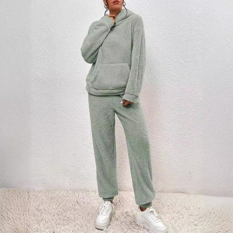 Hooded long-sleeved sticker bag casual trousers home two-piece set m300437