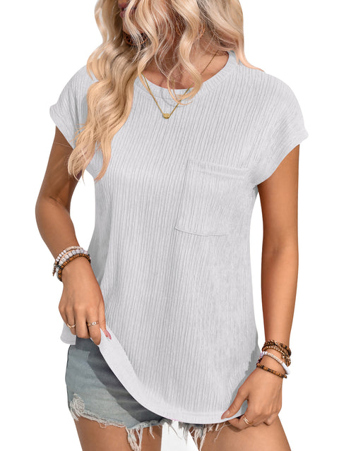 New Casual Crew Neck T-Shirt Top Pocket Women's m300986