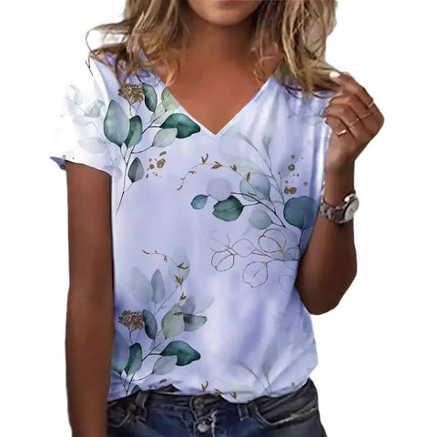 V-neck top 3D rose morning glory T-shirt m303194