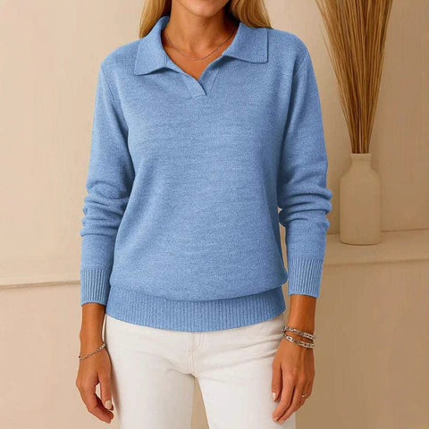 Polo collar solid color long-sleeved top casual loose pullover knitted sweater m302265