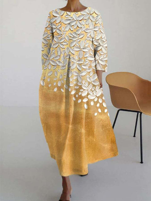 Robe ample à col ras du cou et manches longues pour femme, haut de gamme, imprimée, m301049