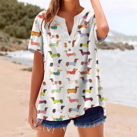 Bedrucktes V-Ausschnitt Kurzarm-T-Shirt m303021