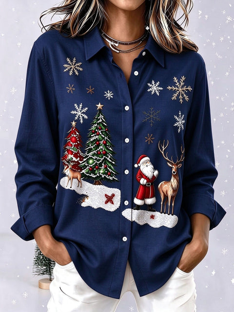Santa Claus Reindeer Print Long Sleeve Shirt FF303510
