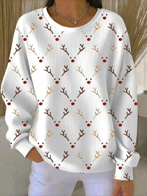 Christmas pattern, creative women's crew neck knitted sweater loose and versatile m302186