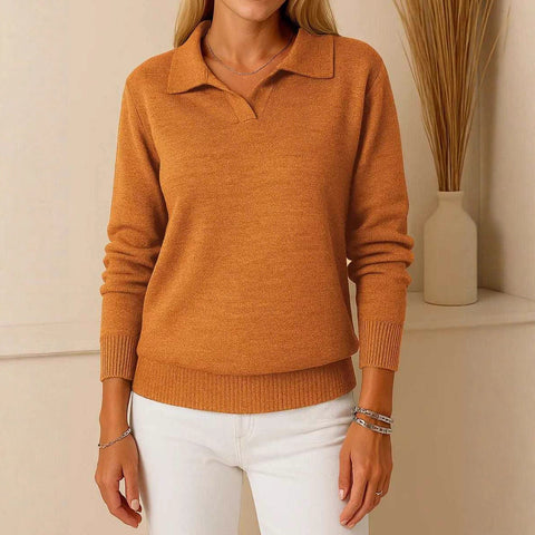 Polo collar solid color long-sleeved top casual loose pullover knitted sweater m302265