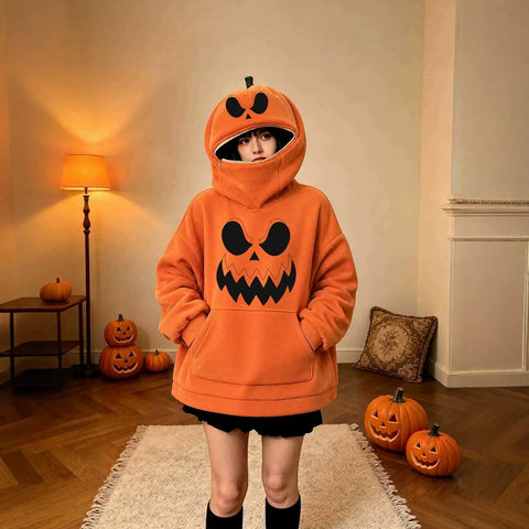 Halloween pumpkin sweater loose hooded top m303232