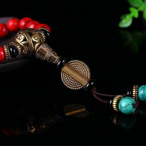 Original 108 Buddha Beads Red Turquoise Bracelet Loose Beads Ethnic Style Women's Bracelet China Red Buddha Beads Rosary Bracelet m3331233