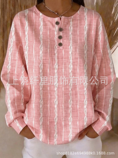 Crew neck 4 buckle spring and autumn fashion pattern 3D printing casual loose women's sweater FF303411 02