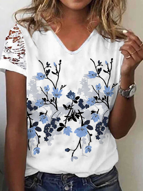 V-neck top 3D rose morning glory T-shirt m303194