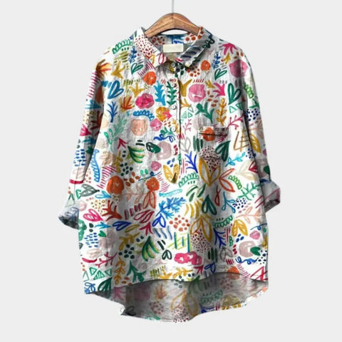 Loose printing round neck casual large size women's T-shirt m302702