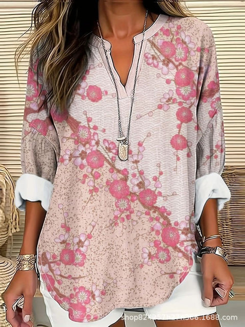 Summer women's long-sleeved 3D digital printing loose European size top m301362