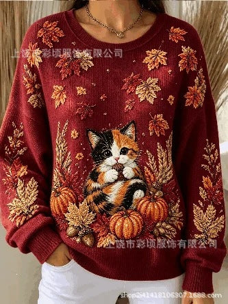 Women's autumn drop shoulder crew neck sweatshirt 3D digital print crew neck FF303475