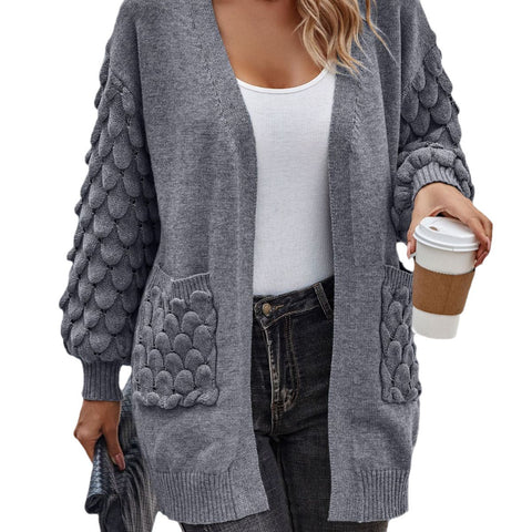 Autumn and winter feather net color V-neck cardigan long-sleeved knitted pocket sweater m300604