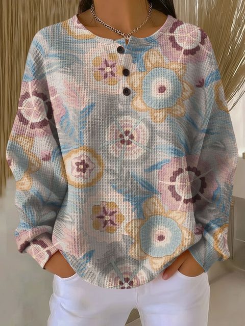 3D-Digitaldruck lockeres lässiges Waffel-Stehkragen-Langarmshirt m303065