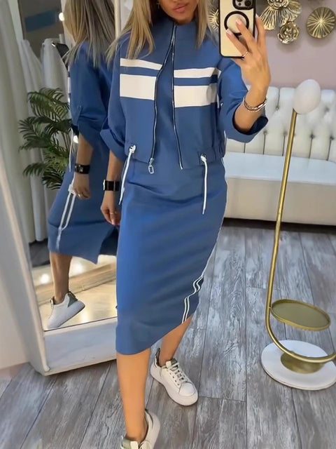 Hip Wrap Over Knee White Stripe Edge Dress Zipper Jacket Jacket Set Women's m302331