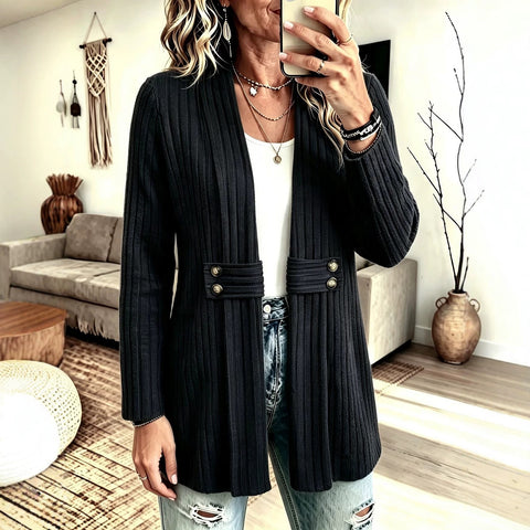 Women's knitted sweater jacket cardigan button polished pit strip jacket FF303396