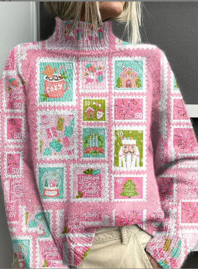 Christmas abstract print casual cape jacket cardigan sweater m302114