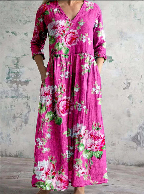 Women's fashion floral print medium and long dress m301039
