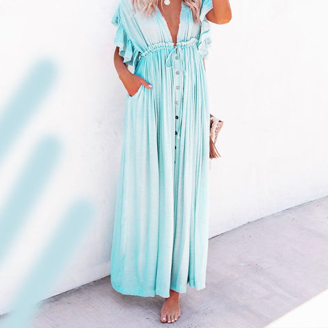 Solid color beach blouse long skirt sunscreen shirt Hawaii seaside vacation m301517