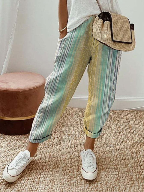 Linglong hemp digital printing trousers m303185
