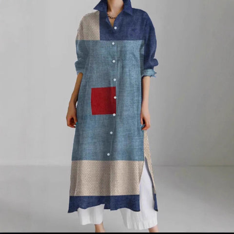 Casual abstract 3D printing autumn and winter long sleeve slit lining m303182