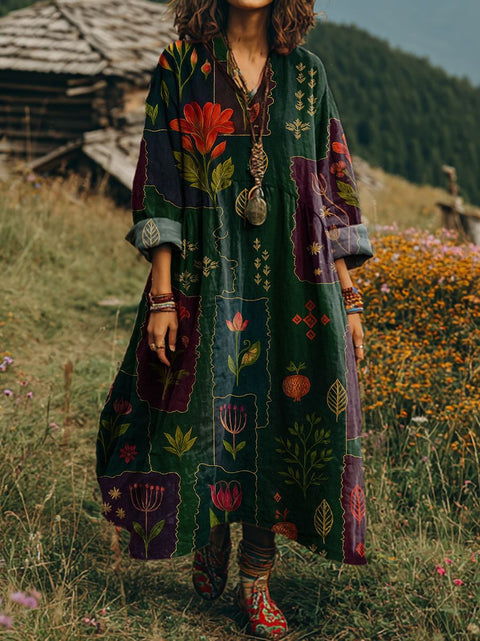 Bohemian ethnic style retro new printing fashion literary loose V-neck FF303433 01