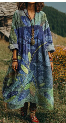 Bohemian ethnic style retro new printing fashion literary loose V-neck FF303433 01