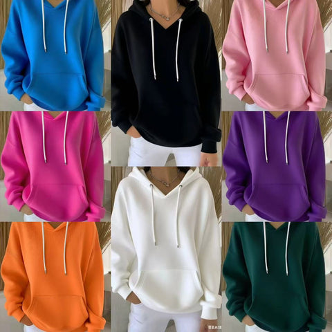 Casual solid color trendy sweater drawstring, hooded long-sleeved sweater m302030
