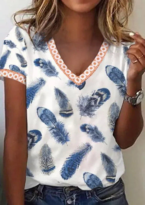 V-neck top 3D rose morning glory T-shirt m303194