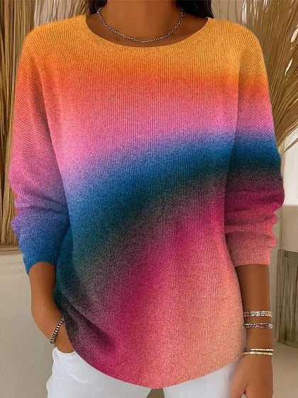 Off-the-shoulder crew neck long-sleeved sweater autumn and winter printed fashion personalized top m302178