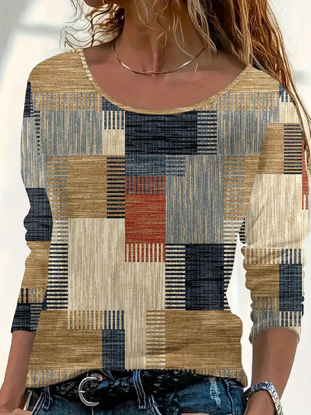 3D printed women's casual flower crew neck long-sleeved t-shirt top m301719