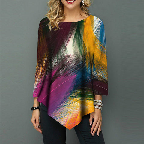 Street hipster crew neck loose irregular hem women's shirt m301562