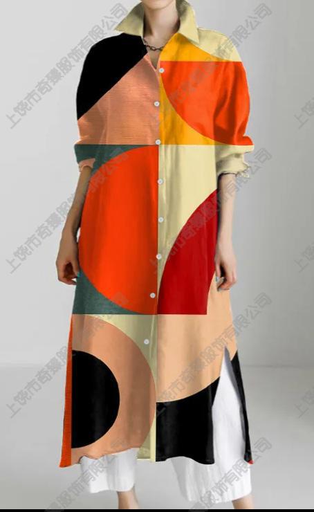 Autumn and winter casual abstract art printing long-sleeved slit skirt m303183