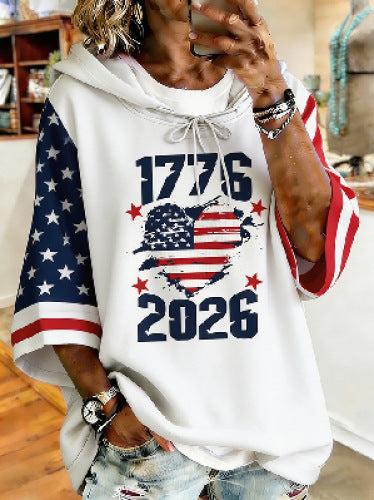 Independence Day 250th Anniversary Printed Loose Hooded T-Shirt m302995