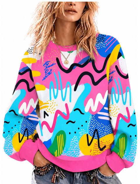 Casual Crew Neck Long Sleeve Pullover 3D Digital Printing Women's Sweater FF303429 03
