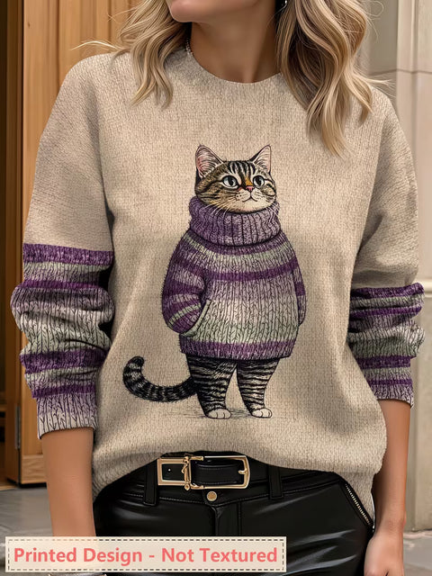 3D digital printing crew neck knitted sweater casual loose pullover FF303424 01