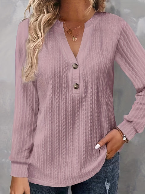 New long-sleeved solid color V-neck button-down T-shirt top m302223