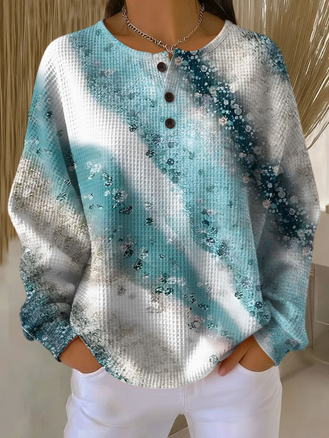 3D-Digitaldruck lockeres lässiges Waffel-Stehkragen-Langarmshirt m303065