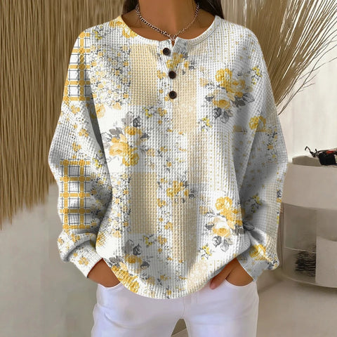 3D-Digitaldruck lockeres lässiges Waffel-Stehkragen-Langarmshirt m303065