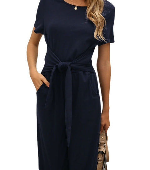 Strap waist solid color jumpsuit m301180