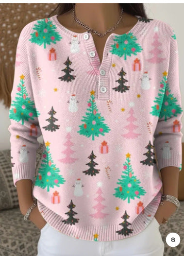 Vintage 3D digital printing four-button stand-up collar Polo sweater women m302158