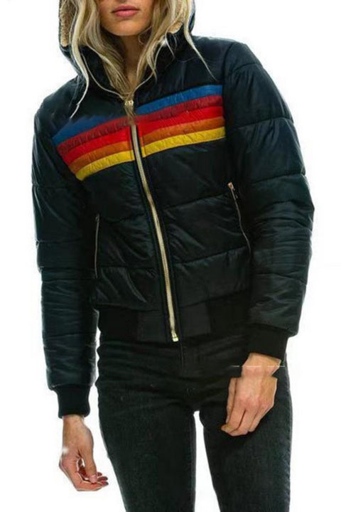 Women's casual hooded printed short cotton-padded coat m301979