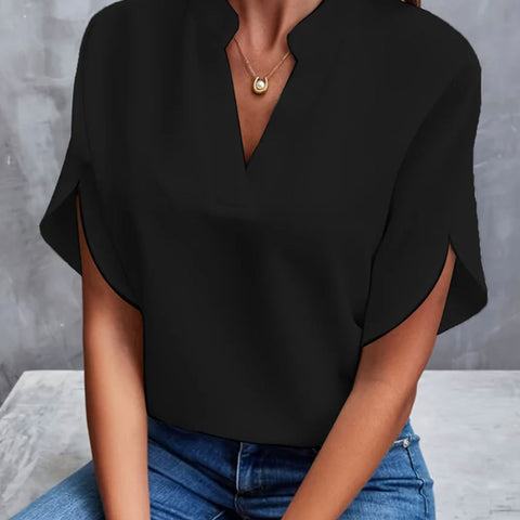 Casual solid color V-neck loose shirt top m303051