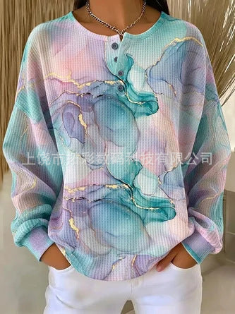 Digital printing four-button stand-up collar T-shirt women's FF303399 06