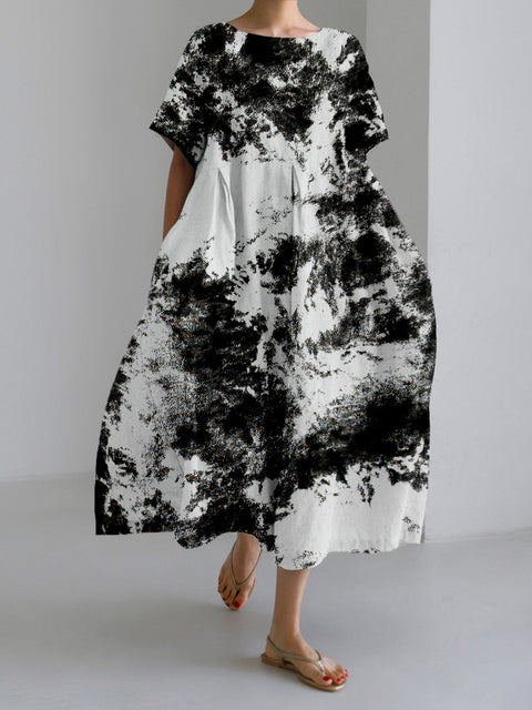 Lockeres Damenkleid mit Rundhalsausschnitt, modisches High-End-Kleid mit kurzen Ärmeln und Print m301052