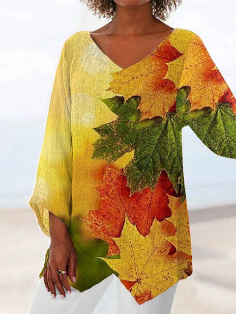 3D printing animal natural scenery V-neck nine-quarter sleeve loose T-shirt m301694