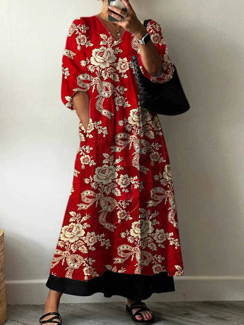 Casual women's fashion tie-dye printing V-neck medium and long jumpsuit m301302