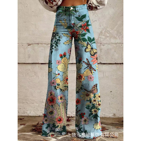 3D heat transfer flared pants simulation denim trousers loose pants m301550