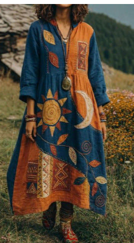 Bohemian ethnic style retro new printing fashion literary loose V-neck FF303433 01