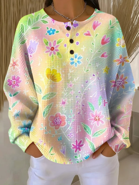 3D-Digitaldruck lockeres lässiges Waffel-Stehkragen-Langarmshirt m303065